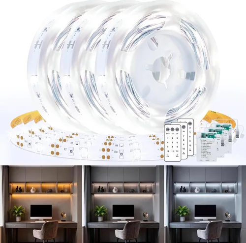 Paquete de 3 Tiras de Luces LED de 6.6 Pies Alimentadas por Batería, Tira de Luz LED Blanca Cálida y Blanca Fría Alimentada por Batería, Luz de