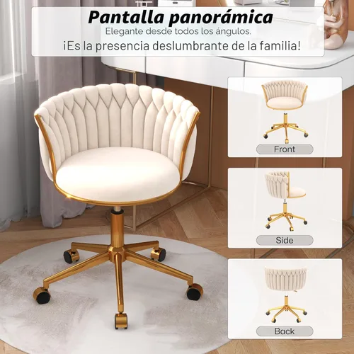 Miniatura 7 de HENGJIANYI - Silla de oficina tejida de terciopelo para el hogar, silla de escritorio giratoria moderna con ruedas, silla de tocador de altura Beige