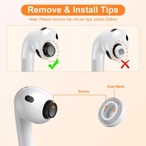 Miniatura 4 de 5 pares de almohadillas de repuesto para AirPods Pro 3 de silicona con bolígrafo limpiador y caja de almacenamiento portátil, color blanco