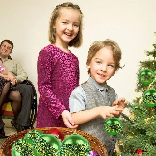 Miniatura 7 de Juego de 4 bolas de adorno de Navidad verdes, juego de 4 bolas de adorno de Navidad rojas inastillables para árboles de Navidad, bodas, fiestas