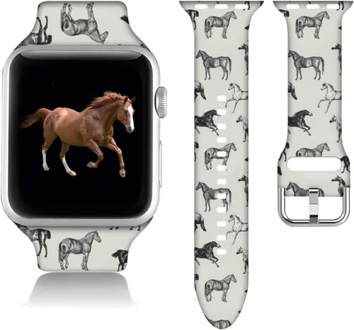 Miniatura 17 de Compatible con Apple Watch de béisbol de 38/40/41/42/44/45/46/1.929 in para mujeres y hombres, correa de silicona suave para regalo de caballo