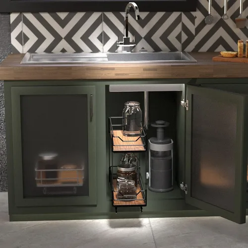 Miniatura 2 de Home Zone Living Organizador de armario de cocina extraíble con 2 niveles de almacenamiento para un fácil acceso, 7.5 pulgadas de ancho x 20 Negro