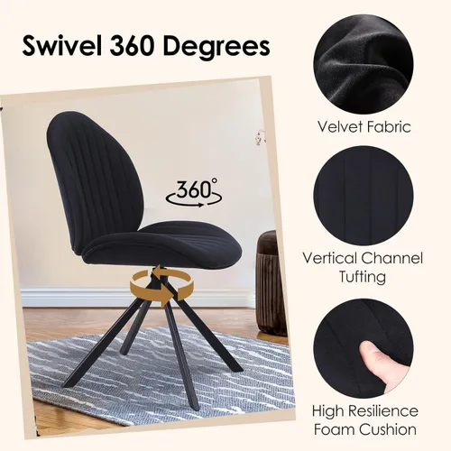 Miniatura 3 de Silla de oficina giratoria de terciopelo de 19 pulgadas, sin ruedas, tapizada sin brazos, sillas de escritorio modernas con patas cruzadas, sin