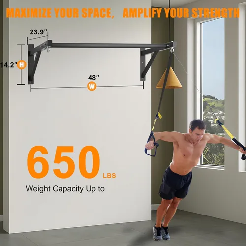 Miniatura 2 de Pull Up Bar Wall Mounted, Heavy Duty 650 lbs Capacity Chin Up Bar, 48" Multi-Grip Strength Training Pull-up Bars, for Home Gym Garage/Backyard Total