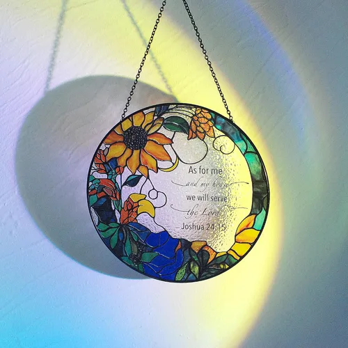 Miniatura 2 de Vitrales de 7.8 pulgadas con diseño de atrapasoles con texto en inglés "As for Me and My House We Will Serve The Lord Christian Wall" Arte