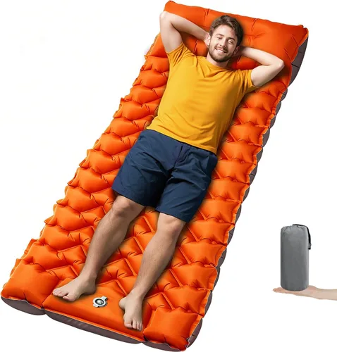 Miniatura 10 de Almohadilla de dormir para camping Oramoose, colchón inflable ultraligero de 4 pulgadas de grosor con almohada, almohadilla de dormir con bomba