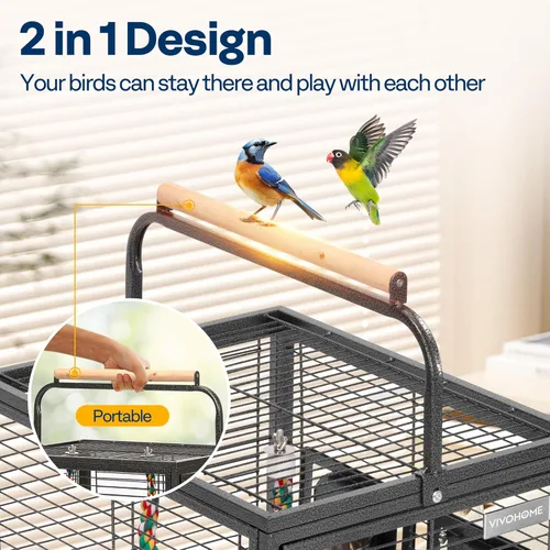 Miniatura 4 de VIVOHOME Jaula de viaje de hierro forjado de 19 pulgadas para loros, conures, tortolito, cacatúa, periquitos, color negro