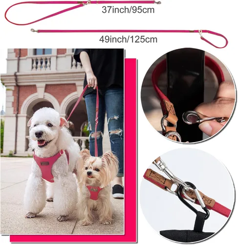 Miniatura 4 de Puppytie Arnés sin tirones para perro, con correa multifunción, pechera suave y ajustable para mascota, no ahorca, chaleco a prueba de escape, rosa
