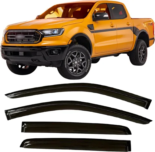 2019-2023 Deflectores de ventana laterales tintados para Ford Ranger SuperCrew XL XLT Lariat con protectores de lluvia adhesivos, tonos ahumados