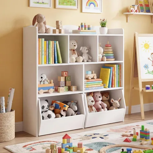 Miniatura 11 de GAOMON Organizador de almacenamiento de juguetes, estantería para niños, armario de almacenamiento de juguetes, armario para libros infantiles
