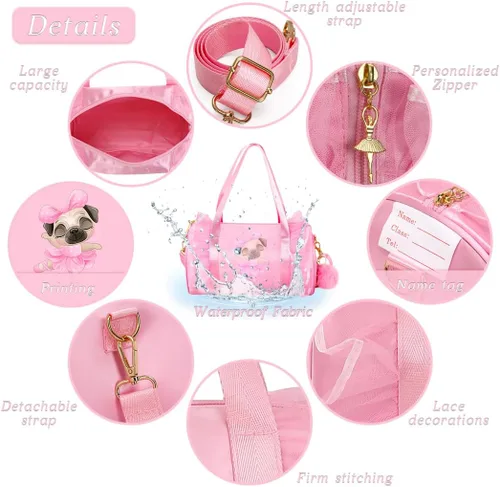 Miniatura 4 de Moonmo Bonita bolsa de baile de ballet, bolsa de vestir tutú, impermeable, ligera, bolsa de baile rosa para niñas, Pinkdanceb-perro