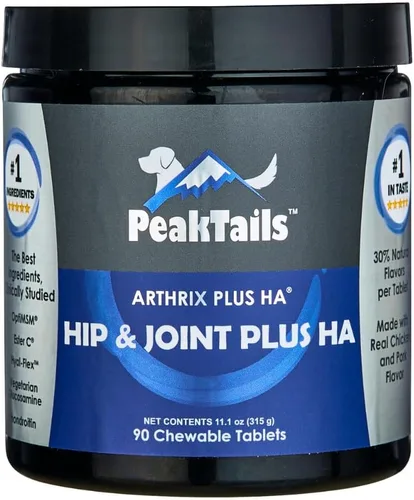 KALA HEALTH PeakTails Hip & Joint Plus HA para perros – 90 tabletas, glucosamina, condroitina, OptiMSM, vitamina C y ácido hialurónico – Apoya la