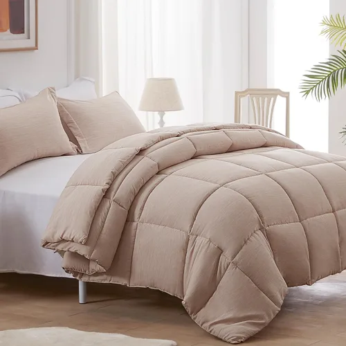 Miniatura 3 de NexHome Juego de edredón tamaño Queen de 3 piezas de color beige, suave, de lujo, teñido catiónico, para todas las estaciones, juegos de cama