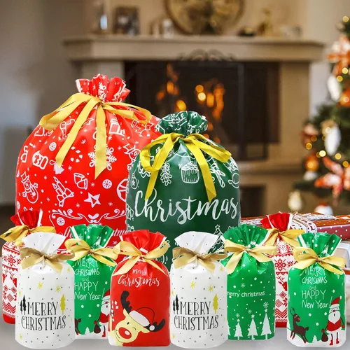 Miniatura 7 de ZMCINER 38 PCS bolsas de regalo de Navidad con cordón de varios tamaños, bolsas de Navidad con cordón para regalos de Navidad, regalos