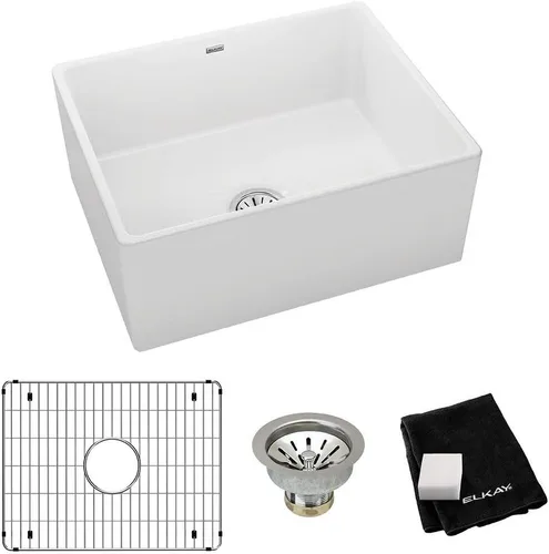 Miniatura 11 de Elkay SWU1517WH - Fregadero de barra de montaje inferior de arcilla refractaria de 16-7/16" x 18-15/16" x 9-1/16", color blanco