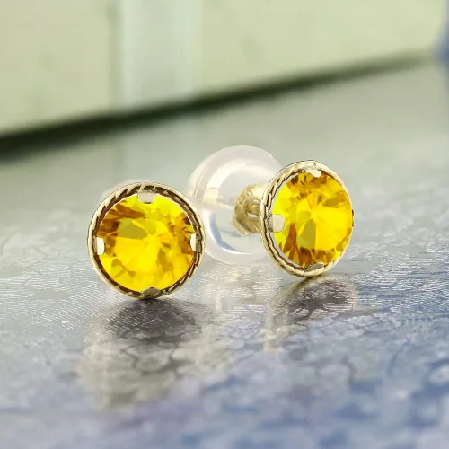Miniatura 68 de Gem Stone King Aretes redondos de oro amarillo de 14 quilates con piedra natal Redondos de 0.157 in Aretes de oro para mujeres y hombres