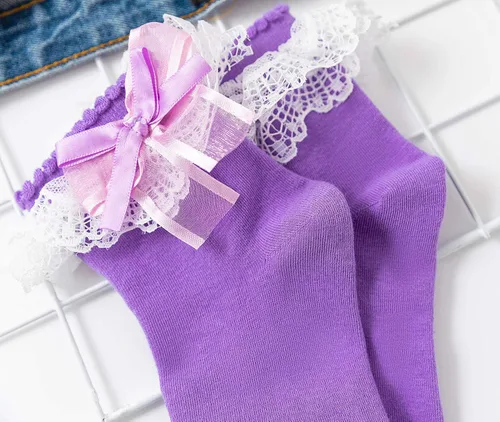 Miniatura 6 de SEMOHOLLI Calcetines de tobillo para mujer calcetines de encaje con volantes y volantes cómodos calcetines de princesa