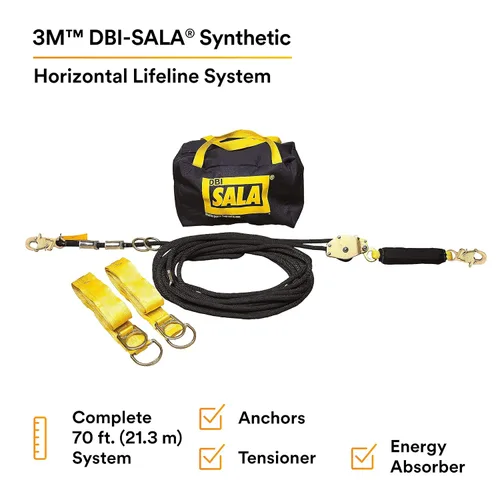 Miniatura 2 de 3M DBI-SALA 7600507 sistema de vida horizontal, cuerda de núcleo de 70 pies con tensor, absorción de energía, dos adaptadores de amarre de 6 pies