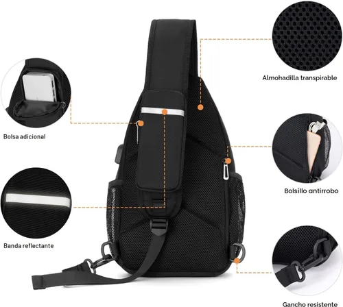 Miniatura 4 de MOSISO Mochila tipo bandolera, bolsa de hombro cruzada, bolsa de viaje para senderismo, bolsa de pecho con bolsillo frontal cuadrado y puerto