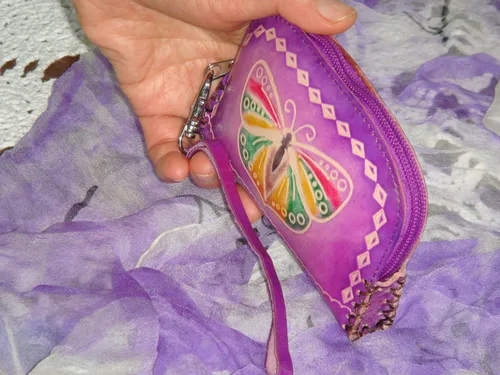 Miniatura 4 de Genuine Leather Change Purse,wallet,Butterfly & Flower Coin Pouch, Wristlet and .Zipper