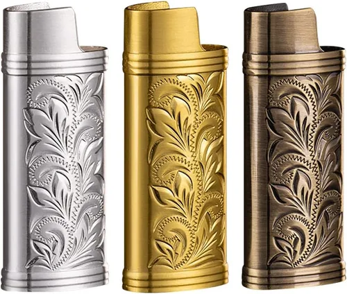 Estuche más ligero, aleación de zinc patrón de flores portátil vintage metal encendedor caso cubierta de la funda para mini encendedor J5 Plata +