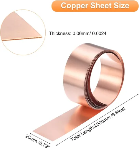 Miniatura 50 de uxcell Rollo de lámina de cobre de 78.740 in x 0.394 in x 0.001 in, 99.9% de tira de cobre puro de cobre intermitente placa de lámina de metal
