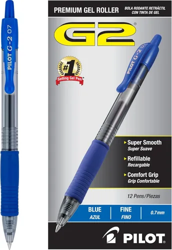 Miniatura 8 de Bolígrafos Pilot G2 Premium de Gel, Punta Fina 0.7 mm, Color Azul Marino, Juego de 12 - Ideal para Escuela, Diario y Escritura en la Oficina