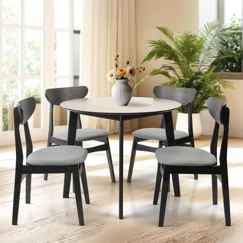 Miniatura 13 de Juego de 3 mesas redondas de cocina y 2 sillas laterales Yumiko de madera maciza con asiento acolchado
