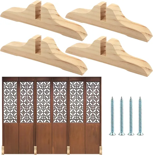 Miniatura 3 de CALIDAKA 4pcs plegable de madera divisor de habitación con tornillos, soporte de pantalla de privacidad pies partición para hotel oficina en casa