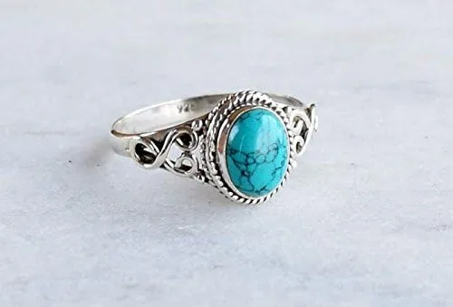 Miniatura 3 de Avicrafts Turquoise Stone Ring 925 Sterling Silver Statement Ring For Women Handmade Gemstone Christmas Jewellery Gift For Her