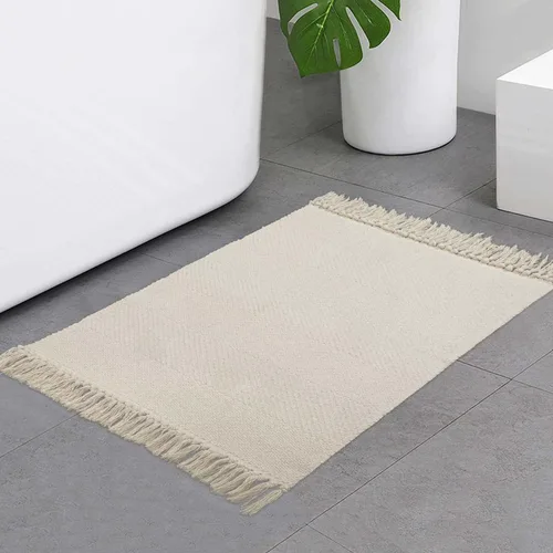 Miniatura 47 de Collive - Tapete de pasillo de cocina, 2 x 4.3 pies, tejido a mano, reversible, lavable, de algodón, color blanco/beige, para baño, pasillo
