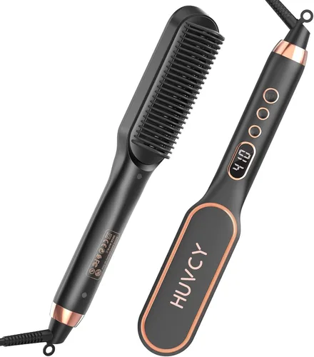 Cepillo alisador de pelo, cepillo alisador eléctrico con calentamiento rápido de cerámica, alisador de pelo para mujeres, peine térmico de doble