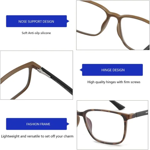 Miniatura 4 de BLUEMOKY Gafas de lectura de luz azul para hombres, lectores de marco cuadrado deportivo, gafas de computadora antirreflejos C02 Tortuga