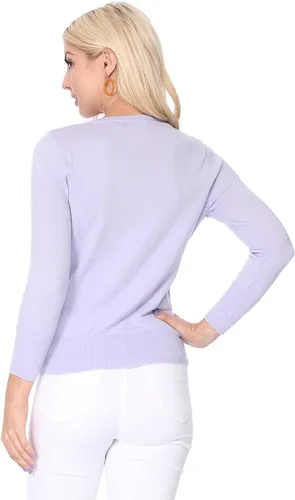 Miniatura 5 de YEMAK suéter de punto con cuello redondo y mangas 34 para mujer (S-3X)