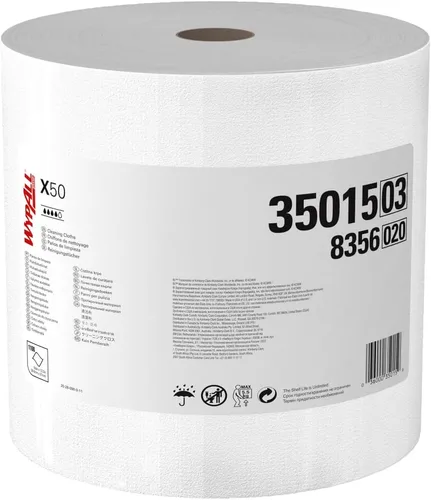 WypAll GeneralClean X50 Paños Toallitas de Limpieza (35015), Jumbo, toallas resistentes para uso prolongado, color blanco (1 rollo de 1,100 hojas,