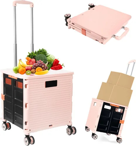 Miniatura 10 de Carrito plegable con ruedas, resistente al desgaste, sin ruido, carrito de compras con ruedas para comestibles, caja de herramientas de Caqui