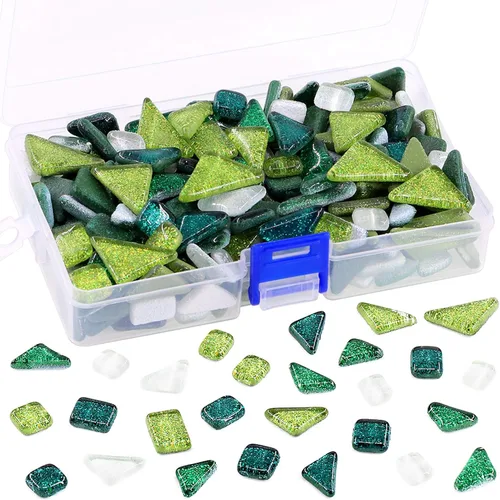 Swpeet Kit surtido de azulejos de mosaico de la serie Shine Crystal de colores mezclados, azulejos cuadrados y triangulares de cristal con Azulejos