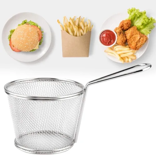 Miniatura 6 de Mini cesta para freír papas fritas, cesta de malla de alambre de acero inoxidable de 4 pulgadas para el hogar, cocina, colador de alimentos, papas