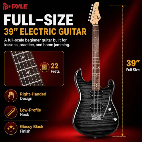 Miniatura 4 de Pyle Kit de guitarra eléctrica con amplificador, instrumento de tamaño completo con pastillas Humbucker, amplificador de guitarra eléctrica y Negro