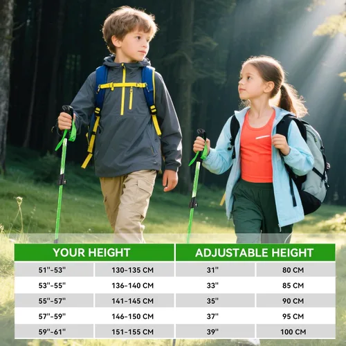 Miniatura 7 de Clostnature Bastones de senderismo para niños, bastones de senderismo plegables y ligeros, paquete de 2 bastones de aluminio para niños