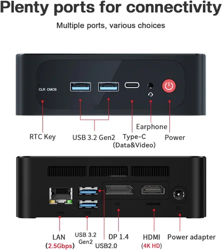 Miniatura 6 de Mini PC SER5 MAX de Beelink, AMD Ryzen 7 6800U (hasta 4.7 GHz, 8C/16T), Mini Computadora con 24GB LPDDR5 RAM 500GB PCIe 4.0 x4 SSD, triple pantalla