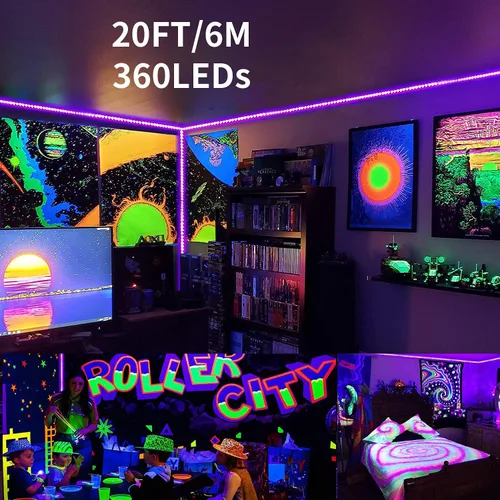 Miniatura 2 de YQNLIFA Tira de luz negra de 20 pies, 360 cuentas de lámpara, kit de luz negra LED flexible, tiras de luz negra de 12 V, no impermeable