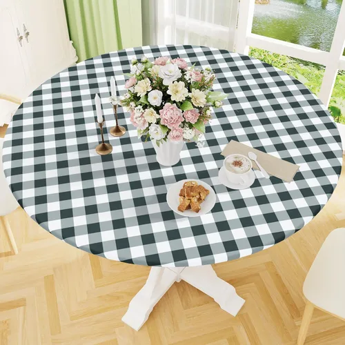 Miniatura 27 de Smiry - Mantel redondo de picnic de vinilo elástico impermeable con respaldo de franela, mantel de vinilo ajustable para mesas de 31-35 pulgadas