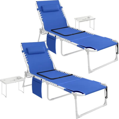 Miniatura 13 de Outsunny Silla bronceadora con agujero frontal, mesa auxiliar, sillón reclinable plegable de 5 posiciones, tumbona reclinable, correas de transporte