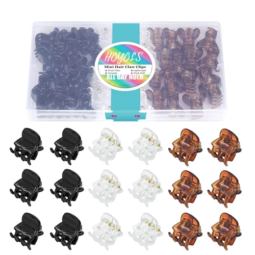 Hoyols 48 mini pinzas para el cabello, pinzas pequeñas para mujeres y niñas, surtido de pinzas de plástico para mujeres y niñas, color negro, blanco