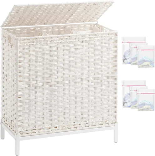 Miniatura 13 de SETVSON Cesta de ropa sucia con tapa de 132 L, (35 galones) cesta de ropa sucia con tapa, cesta de ropa sucia de ratán tejida a mano con pies Natural
