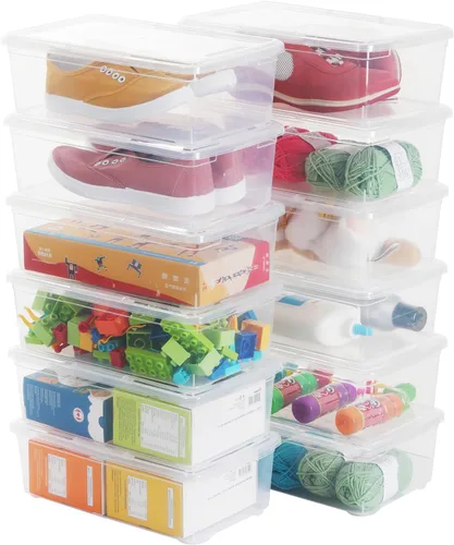 Paquete de 12 cajas de almacenamiento de plástico apilables de 6 cuartos de galón, contenedor anestable sin BPA para organizar zapatos, caja