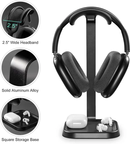 Miniatura 4 de Soporte para auriculares, soporte curvo para auriculares con bandeja de almacenamiento, soporte de auriculares para juegos para AirPods Max, AirPods