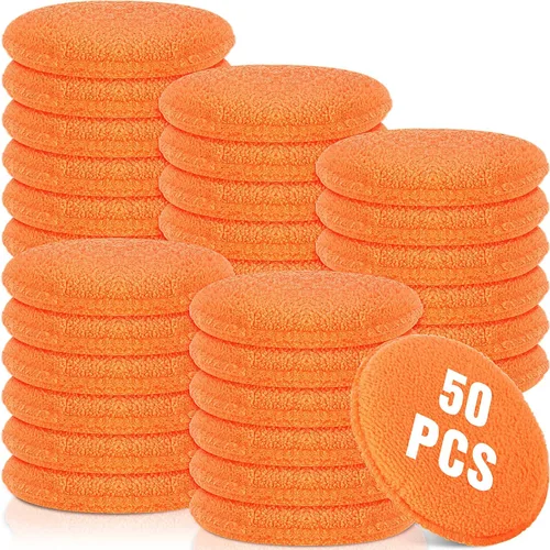 Miniatura 8 de Tanlade 50 almohadillas de microfibra para detalles de automóvil, aplicador de cera, almohadillas de microfibra de lavado, 5 pulgadas de diámetro