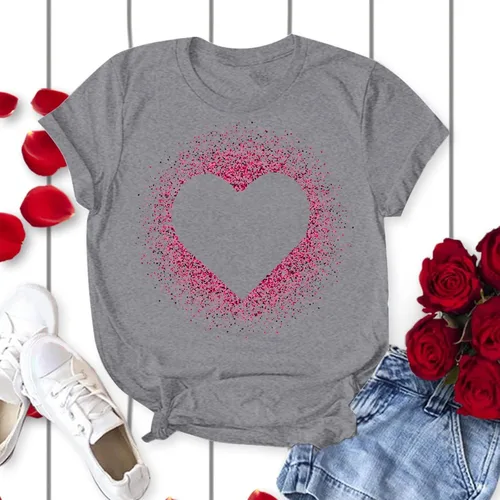 Miniatura 16 de Camisetas de manga corta con estampado de corazón para mujer, camisetas de ajuste regular, linda y divertida, ropa de regalo 2023